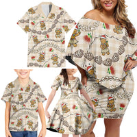 Beige Palaka Hawaii Mele Kalikimaka Family Matching Off Shoulder Short Dress and Hawaiian Shirt Ohia Lehua Shell Leis Funny Gingerbread Santa LT14 - Polynesian Pride