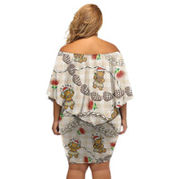 Beige Palaka Hawaii Mele Kalikimaka Family Matching Off Shoulder Short Dress and Hawaiian Shirt Ohia Lehua Shell Leis Funny Gingerbread Santa LT14 - Polynesian Pride