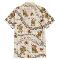 Beige Palaka Hawaii Mele Kalikimaka Family Matching Short Sleeve Bodycon Dress and Hawaiian Shirt Ohia Lehua Shell Leis Funny Gingerbread Santa LT14 - Polynesian Pride