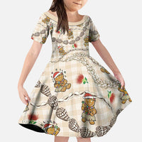 Beige Palaka Hawaii Mele Kalikimaka Family Matching Summer Maxi Dress and Hawaiian Shirt Ohia Lehua Shell Leis Funny Gingerbread Santa LT14 Daughter's Dress Beige - Polynesian Pride
