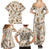 Beige Palaka Hawaii Mele Kalikimaka Family Matching Summer Maxi Dress and Hawaiian Shirt Ohia Lehua Shell Leis Funny Gingerbread Santa LT14 - Polynesian Pride