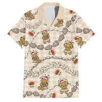 Beige Palaka Hawaii Mele Kalikimaka Family Matching Summer Maxi Dress and Hawaiian Shirt Ohia Lehua Shell Leis Funny Gingerbread Santa LT14 Dad's Shirt - Short Sleeve Beige - Polynesian Pride