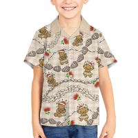 Beige Palaka Hawaii Mele Kalikimaka Family Matching Summer Maxi Dress and Hawaiian Shirt Ohia Lehua Shell Leis Funny Gingerbread Santa LT14 - Polynesian Pride