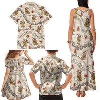 Beige Palaka Hawaii Mele Kalikimaka Family Matching Tank Maxi Dress and Hawaiian Shirt Ohia Lehua Shell Leis Funny Gingerbread Santa LT14 - Polynesian Pride