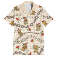 Beige Palaka Hawaii Mele Kalikimaka Hawaiian Shirt Ohia Lehua Shell Leis Funny Gingerbread Santa - Polynesian Pride