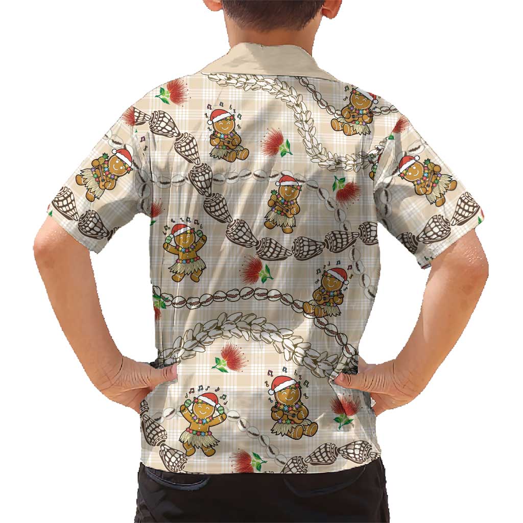 Beige Palaka Hawaii Mele Kalikimaka Hawaiian Shirt Ohia Lehua Shell Leis Funny Gingerbread Santa - Polynesian Pride