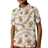 Beige Palaka Hawaii Mele Kalikimaka Kid Polo Shirt Ohia Lehua Shell Leis Funny Gingerbread Santa - Polynesian Pride
