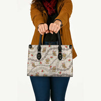 Beige Palaka Hawaii Mele Kalikimaka Leather Bag Ohia Lehua Shell Leis Funny Gingerbread Santa - Polynesian Pride