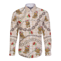 Beige Palaka Hawaii Mele Kalikimaka Long Sleeve Button Shirt Ohia Lehua Shell Leis Funny Gingerbread Santa LT14 Unisex Beige - Polynesian Pride