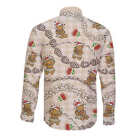 Beige Palaka Hawaii Mele Kalikimaka Long Sleeve Button Shirt Ohia Lehua Shell Leis Funny Gingerbread Santa LT14 - Polynesian Pride