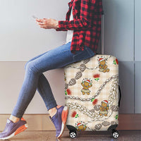 Beige Palaka Hawaii Mele Kalikimaka Luggage Cover Ohia Lehua Shell Leis Funny Gingerbread Santa - Polynesian Pride