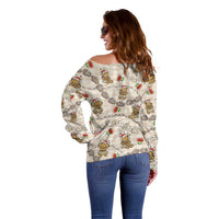 Beige Palaka Hawaii Mele Kalikimaka Off Shoulder Sweater Ohia Lehua Shell Leis Funny Gingerbread Santa - Polynesian Pride