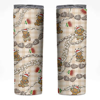 Beige Palaka Hawaii Mele Kalikimaka Skinny Tumbler Ohia Lehua Shell Leis Funny Gingerbread Santa LT14 Beige - Polynesian Pride