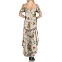 Beige Palaka Hawaii Mele Kalikimaka Summer Maxi Dress Ohia Lehua Shell Leis Funny Gingerbread Santa - Polynesian Pride