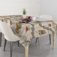 Beige Palaka Hawaii Mele Kalikimaka Tablecloth Ohia Lehua Shell Leis Funny Gingerbread Santa - Polynesian Pride