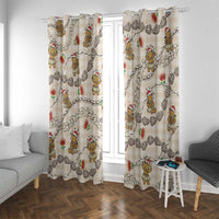 Beige Palaka Hawaii Mele Kalikimaka Window Curtain Ohia Lehua Shell Leis Funny Gingerbread Santa - Polynesian Pride