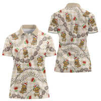 Beige Palaka Hawaii Mele Kalikimaka Women Polo Shirt Ohia Lehua Shell Leis Funny Gingerbread Santa - Polynesian Pride