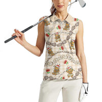 Beige Palaka Hawaii Mele Kalikimaka Women Sleeveless Polo Shirt Ohia Lehua Shell Leis Funny Gingerbread Santa LT14 - Polynesian Pride