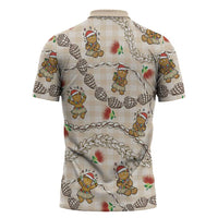 Beige Palaka Hawaii Mele Kalikimaka Zipper Polo Shirt Ohia Lehua Shell Leis Funny Gingerbread Santa LT14 - Polynesian Pride
