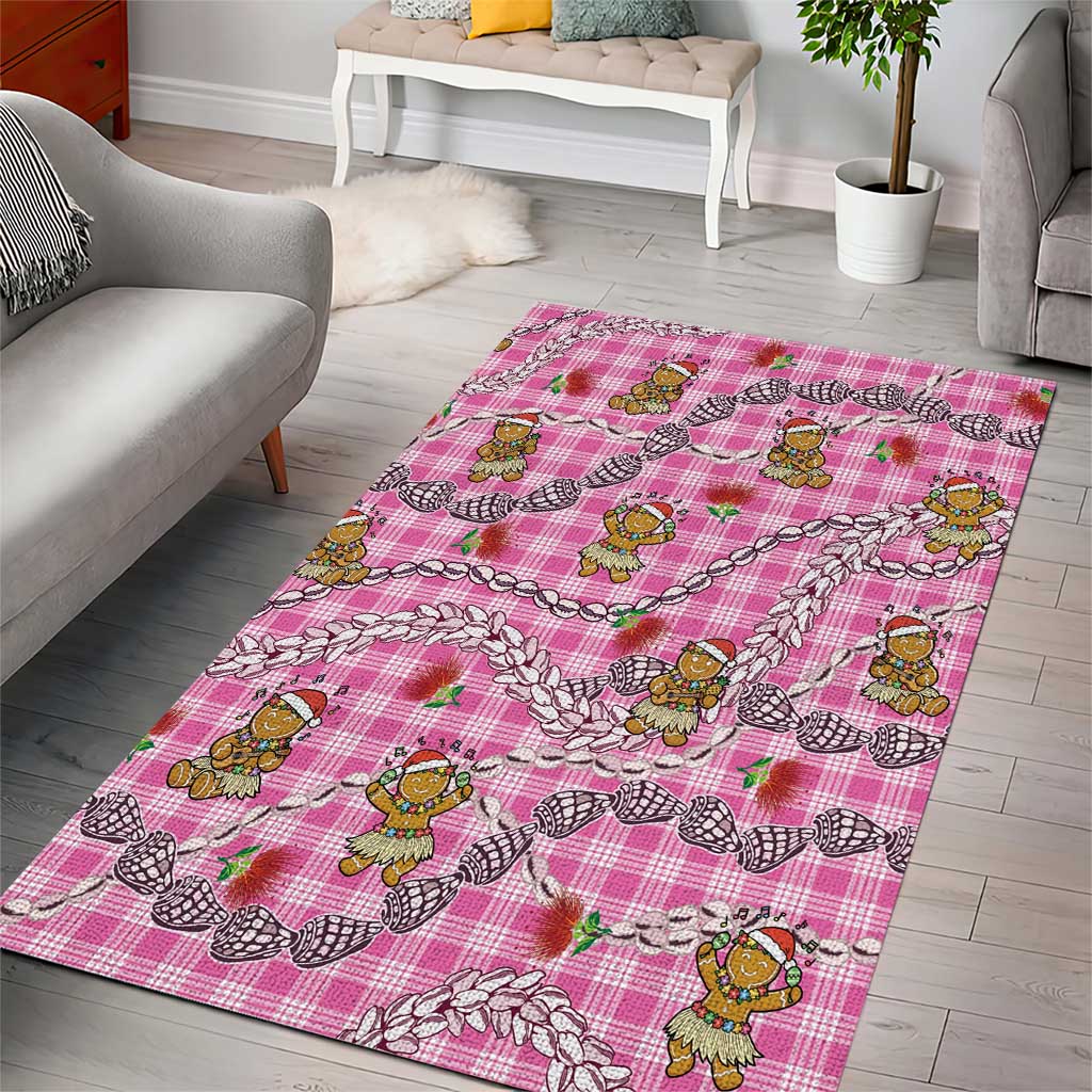 Pink Palaka Hawaii Mele Kalikimaka Area Rug Ohia Lehua Shell Leis Funny Gingerbread Santa - Polynesian Pride