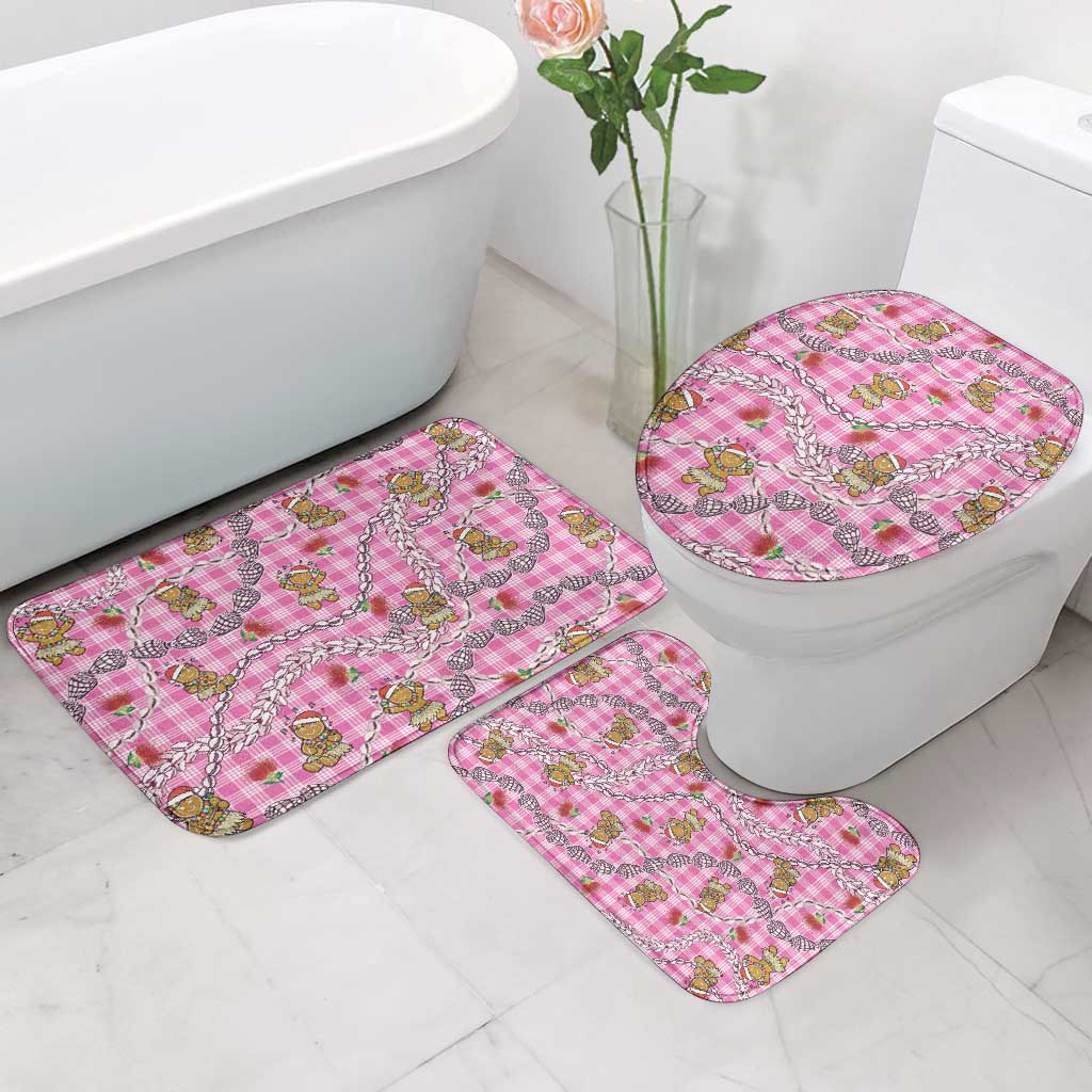 Pink Palaka Hawaii Mele Kalikimaka Bathroom Set Ohia Lehua Shell Leis Funny Gingerbread Santa - Polynesian Pride