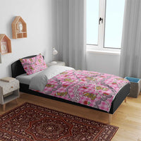 Pink Palaka Hawaii Mele Kalikimaka Bedding Set Ohia Lehua Shell Leis Funny Gingerbread Santa - Polynesian Pride