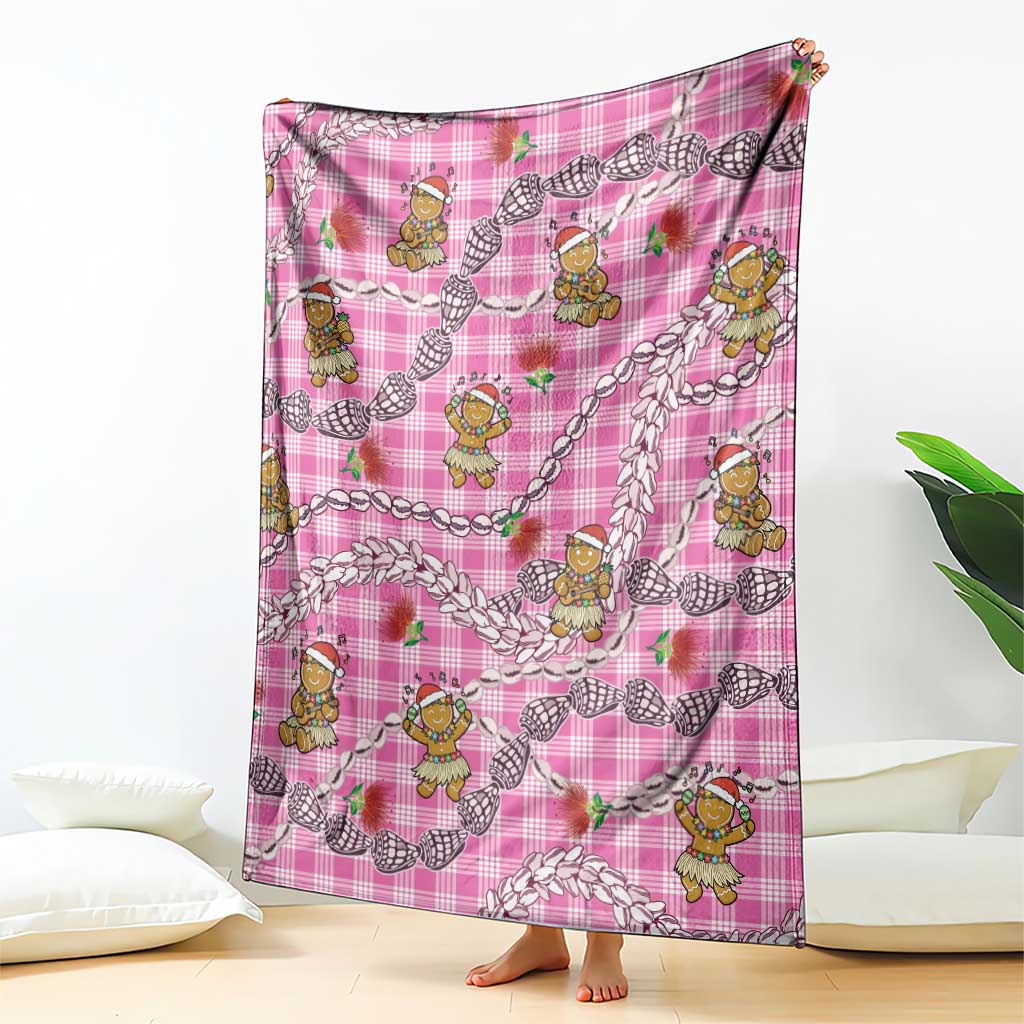 Pink Palaka Hawaii Mele Kalikimaka Blanket Ohia Lehua Shell Leis Funny Gingerbread Santa - Polynesian Pride