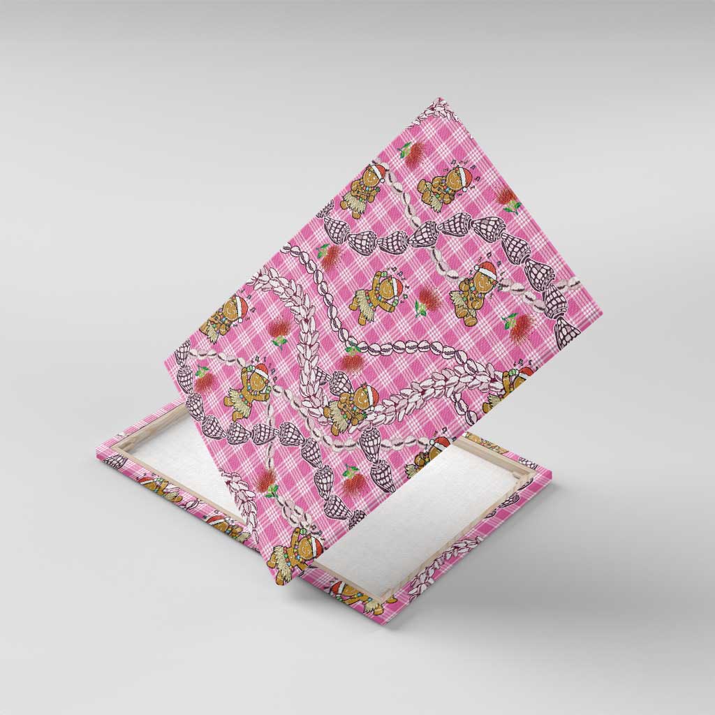 Pink Palaka Hawaii Mele Kalikimaka Canvas Wall Art Ohia Lehua Shell Leis Funny Gingerbread Santa - Polynesian Pride