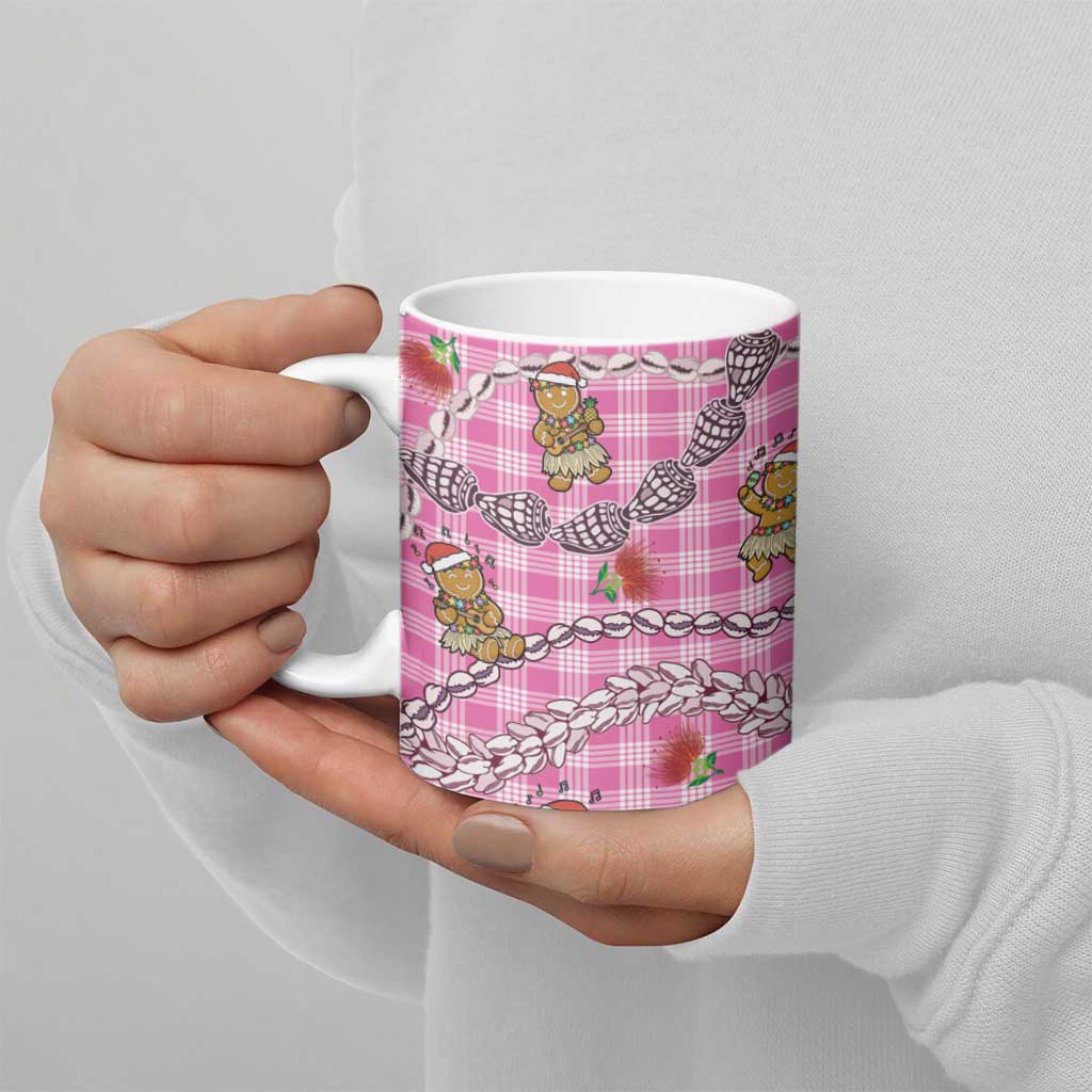 Pink Palaka Hawaii Mele Kalikimaka Ceramic Mug Ohia Lehua Shell Leis Funny Gingerbread Santa - Polynesian Pride