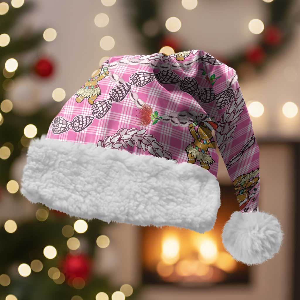 Pink Palaka Hawaii Mele Kalikimaka Christmas Santa Hat Ohia Lehua Shell Leis Funny Gingerbread Santa - Polynesian Pride
