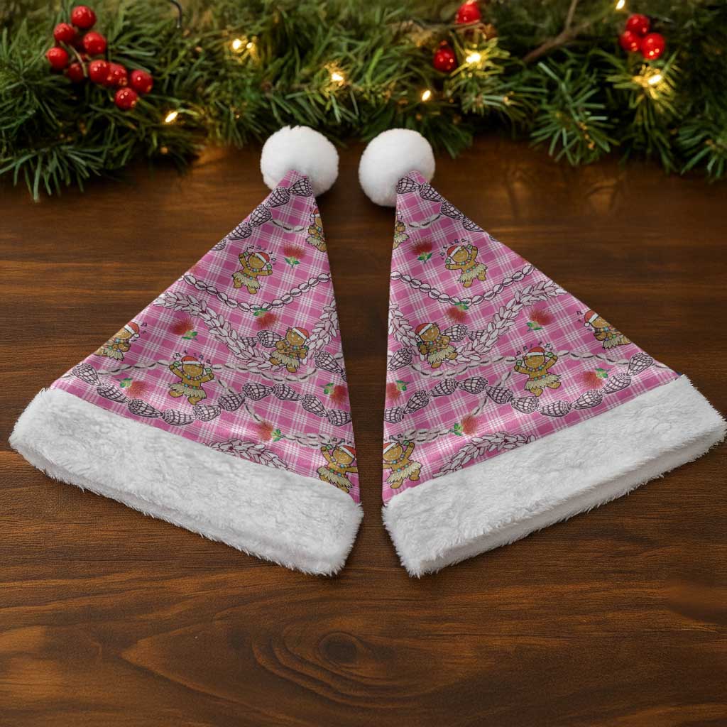 Pink Palaka Hawaii Mele Kalikimaka Christmas Santa Hat Ohia Lehua Shell Leis Funny Gingerbread Santa - Polynesian Pride