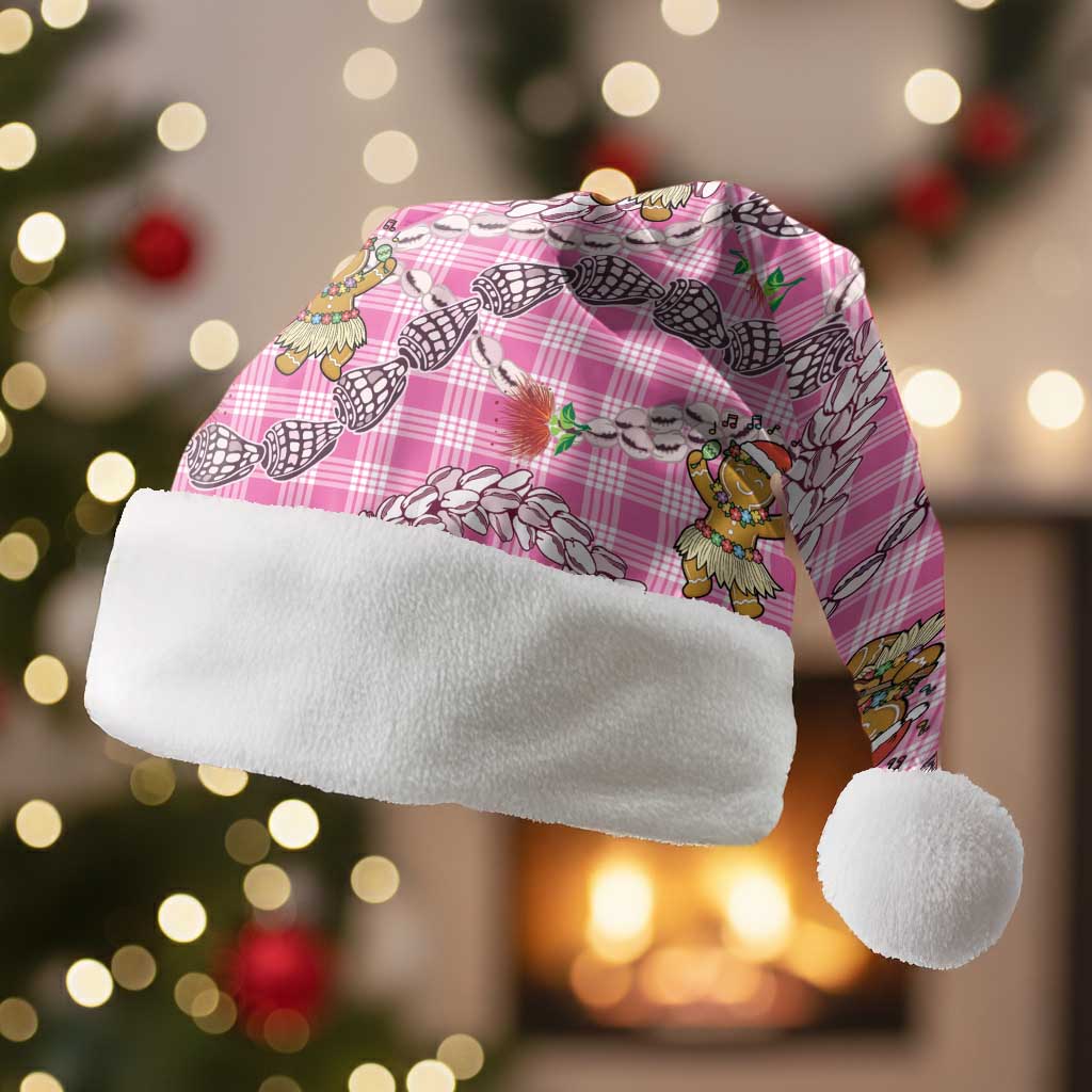 Pink Palaka Hawaii Mele Kalikimaka Christmas Santa Hat Ohia Lehua Shell Leis Funny Gingerbread Santa - Polynesian Pride