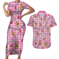 Pink Palaka Hawaii Mele Kalikimaka Couples Matching Short Sleeve Bodycon Dress and Hawaiian Shirt Ohia Lehua Shell Leis Funny Gingerbread Santa LT14 Pink - Polynesian Pride