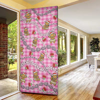 Pink Palaka Hawaii Mele Kalikimaka Door Cover Ohia Lehua Shell Leis Funny Gingerbread Santa - Polynesian Pride