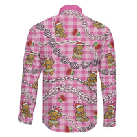 Pink Palaka Hawaii Mele Kalikimaka Family Matching Long Sleeve Bodycon Dress and Hawaiian Shirt Ohia Lehua Shell Leis Funny Gingerbread Santa LT14 - Polynesian Pride