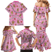 Pink Palaka Hawaii Mele Kalikimaka Family Matching Mermaid Dress and Hawaiian Shirt Ohia Lehua Shell Leis Funny Gingerbread Santa LT14 - Polynesian Pride