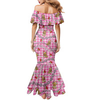 Pink Palaka Hawaii Mele Kalikimaka Family Matching Mermaid Dress and Hawaiian Shirt Ohia Lehua Shell Leis Funny Gingerbread Santa LT14 - Polynesian Pride