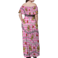 Pink Palaka Hawaii Mele Kalikimaka Family Matching Off Shoulder Maxi Dress and Hawaiian Shirt Ohia Lehua Shell Leis Funny Gingerbread Santa LT14 - Polynesian Pride
