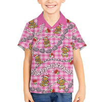 Pink Palaka Hawaii Mele Kalikimaka Family Matching Off Shoulder Maxi Dress and Hawaiian Shirt Ohia Lehua Shell Leis Funny Gingerbread Santa LT14 - Polynesian Pride