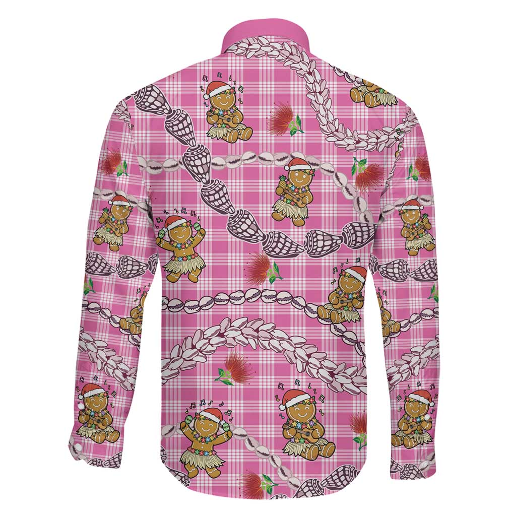 Pink Palaka Hawaii Mele Kalikimaka Family Matching Short Sleeve Bodycon Dress and Hawaiian Shirt Ohia Lehua Shell Leis Funny Gingerbread Santa LT14 - Polynesian Pride