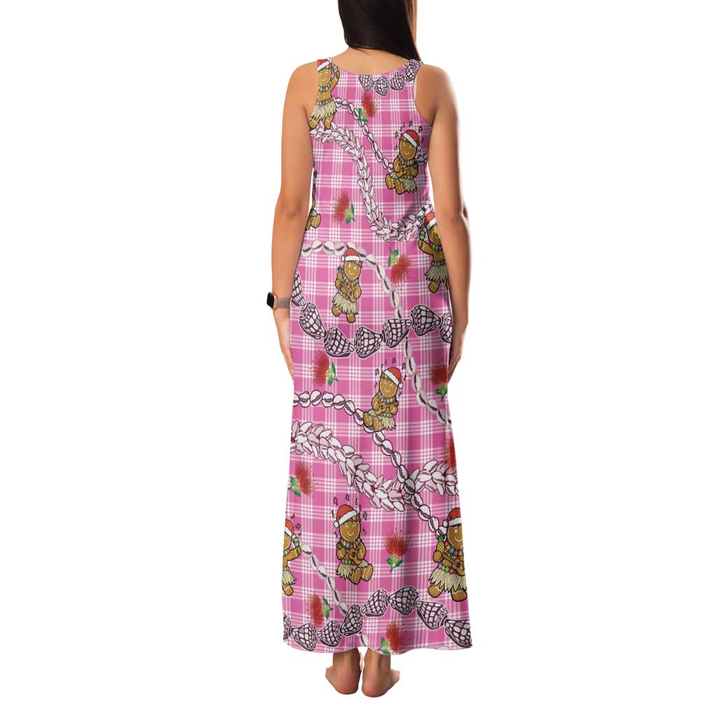 Pink Palaka Hawaii Mele Kalikimaka Family Matching Tank Maxi Dress and Hawaiian Shirt Ohia Lehua Shell Leis Funny Gingerbread Santa LT14 - Polynesian Pride