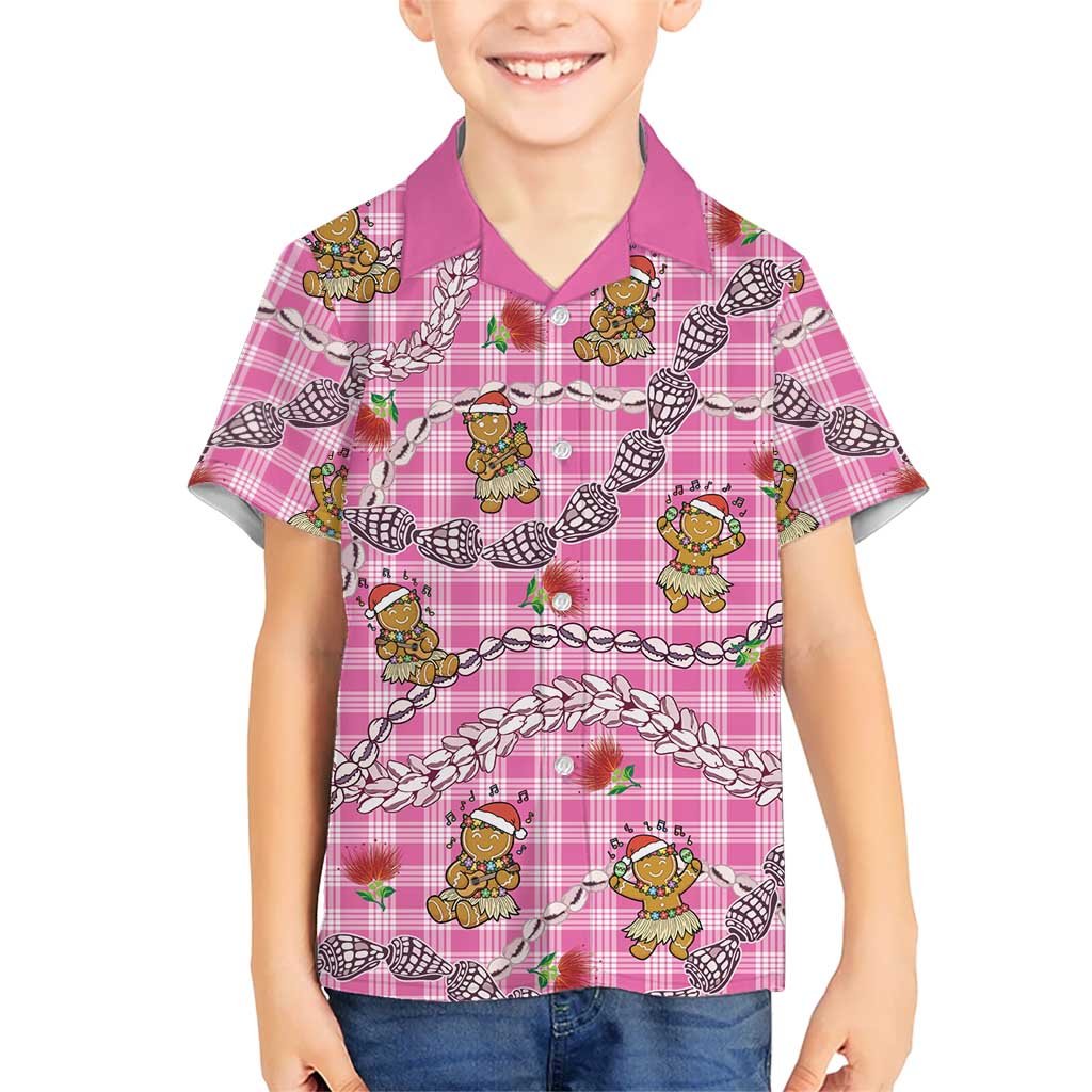 Pink Palaka Hawaii Mele Kalikimaka Family Matching Tank Maxi Dress and Hawaiian Shirt Ohia Lehua Shell Leis Funny Gingerbread Santa LT14 - Polynesian Pride