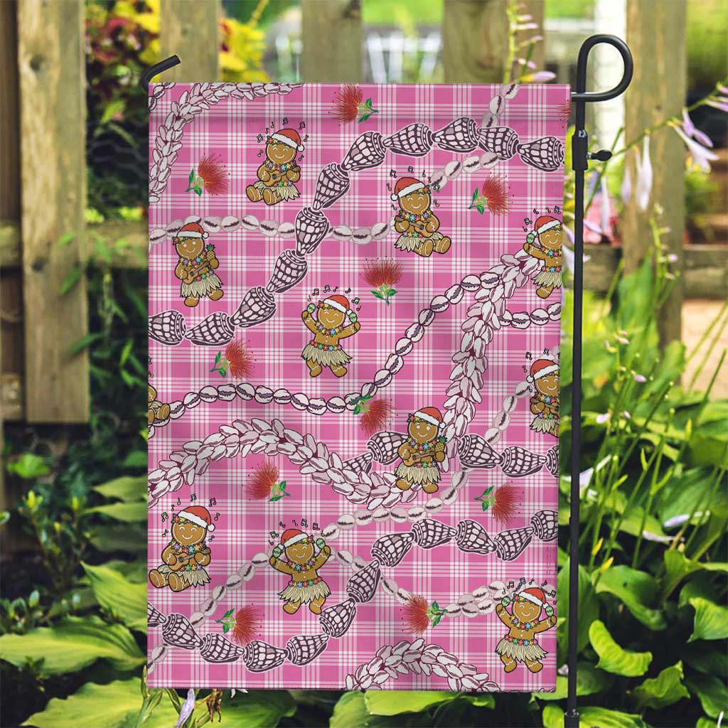 Pink Palaka Hawaii Mele Kalikimaka Garden Flag Ohia Lehua Shell Leis Funny Gingerbread Santa - Polynesian Pride