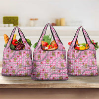 Pink Palaka Hawaii Mele Kalikimaka Grocery Bag Ohia Lehua Shell Leis Funny Gingerbread Santa - Polynesian Pride