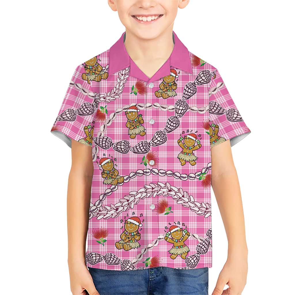Pink Palaka Hawaii Mele Kalikimaka Hawaiian Shirt Ohia Lehua Shell Leis Funny Gingerbread Santa - Polynesian Pride