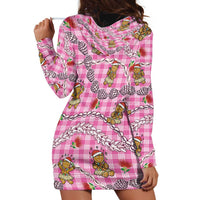 Pink Palaka Hawaii Mele Kalikimaka Hoodie Dress Ohia Lehua Shell Leis Funny Gingerbread Santa - Polynesian Pride