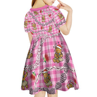 Pink Palaka Hawaii Mele Kalikimaka Kid Short Sleeve Dress Ohia Lehua Shell Leis Funny Gingerbread Santa - Polynesian Pride
