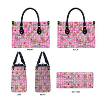Pink Palaka Hawaii Mele Kalikimaka Leather Bag Ohia Lehua Shell Leis Funny Gingerbread Santa - Polynesian Pride