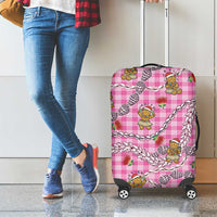 Pink Palaka Hawaii Mele Kalikimaka Luggage Cover Ohia Lehua Shell Leis Funny Gingerbread Santa - Polynesian Pride