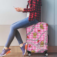 Pink Palaka Hawaii Mele Kalikimaka Luggage Cover Ohia Lehua Shell Leis Funny Gingerbread Santa - Polynesian Pride